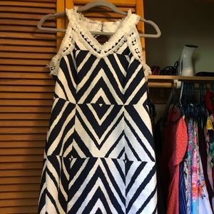 Taylor Geometric Navy Blue and White Dress